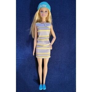 Barbie Doll Striped Dress Girl Power Hat Necklace Blue Shoes Outfit